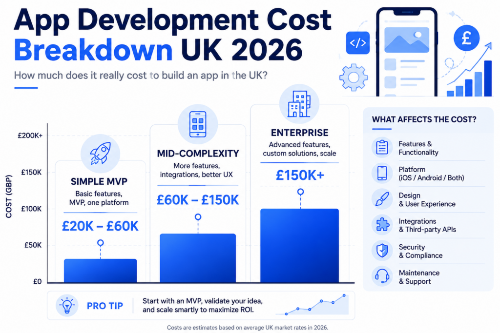 App development cost breakdown chart UK 2026