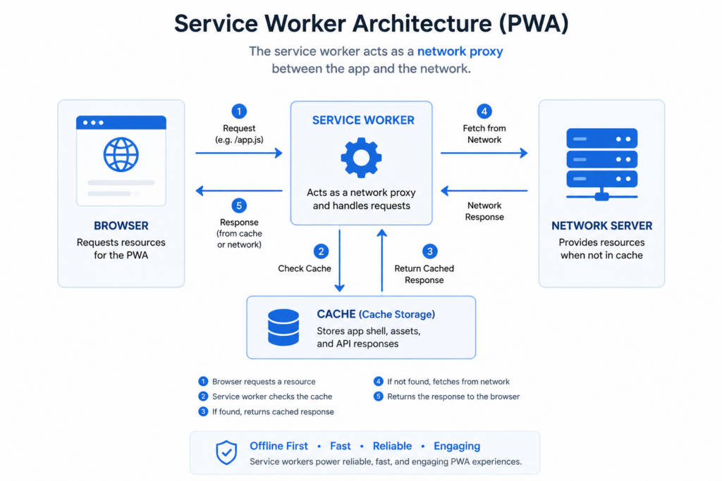 Service worker architecture diagram for PWA