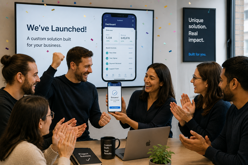 Custom app launch celebrating unique business solution