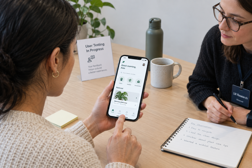 Mobile app redesign user testing session
