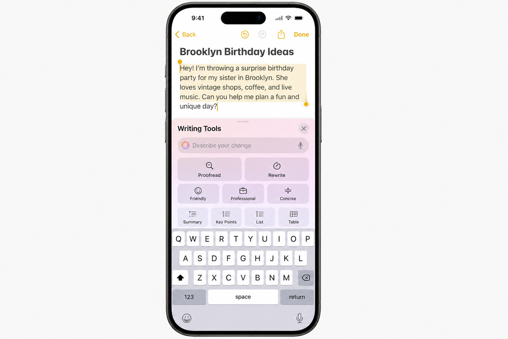 iOS 18 app showing Apple Intelligence feature in action